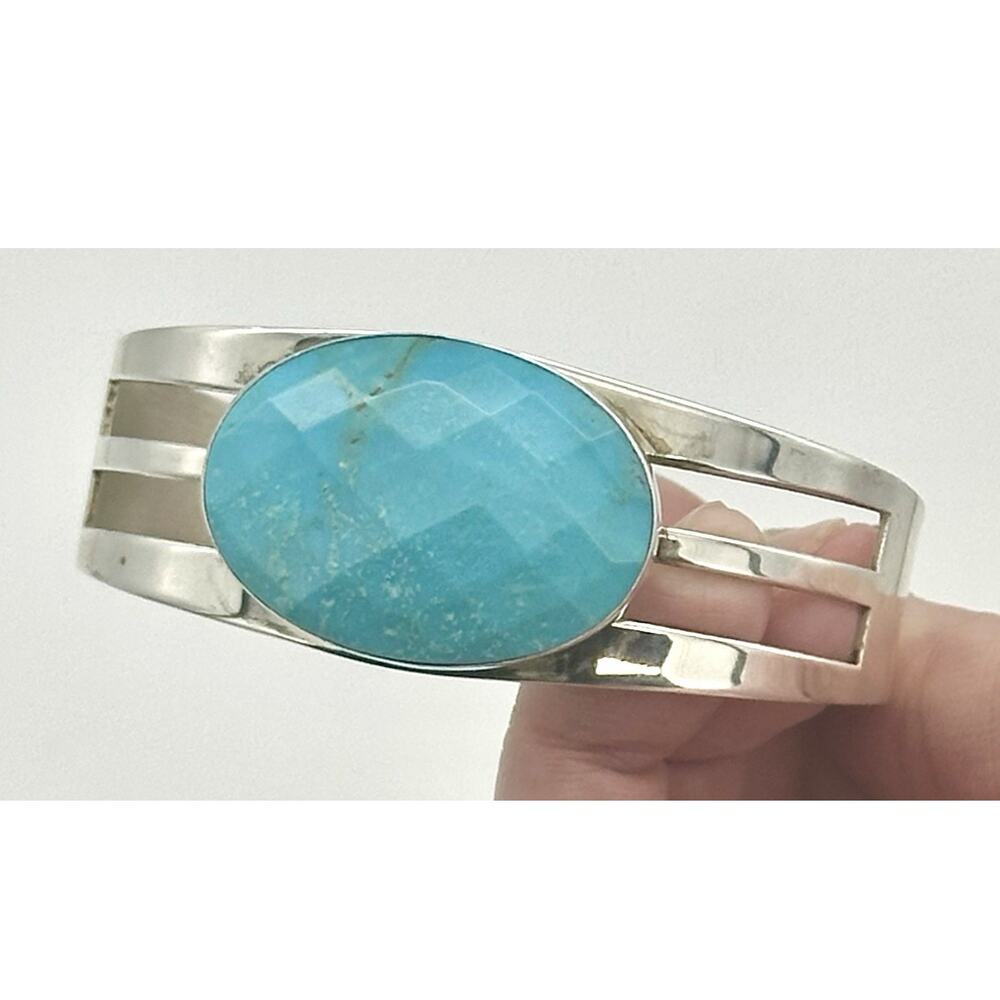 VTG Jay King Desert Rose Trading DTR .925 Blue Turquoise Sterling Bracelet Cuff